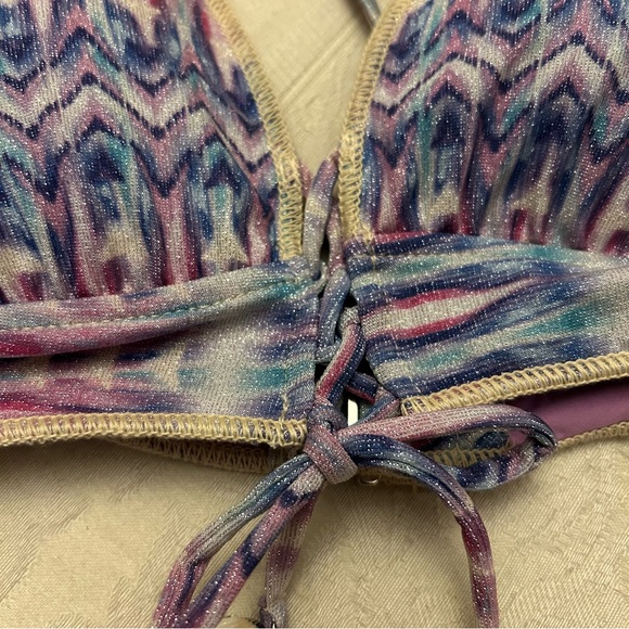 Becca tulum halter bikini TOP with lace up details women size medium - Picture 8 of 9